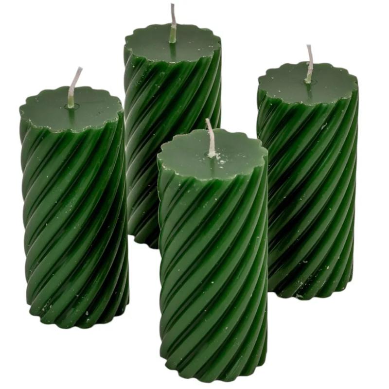 Kontúrozott csavart henger gyertya 55x100 mm - Zöld