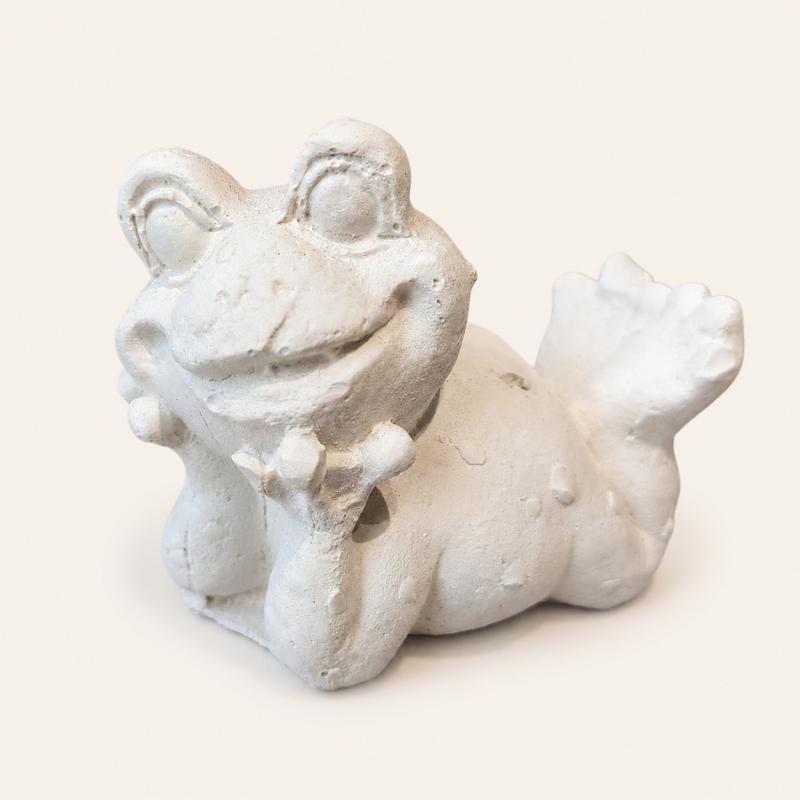 Könyöklő béka kerámiapor figura – natúr