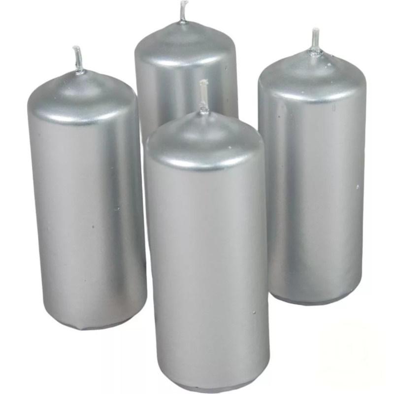 Metál henger gyertya szett 40x100mm - Ezüst