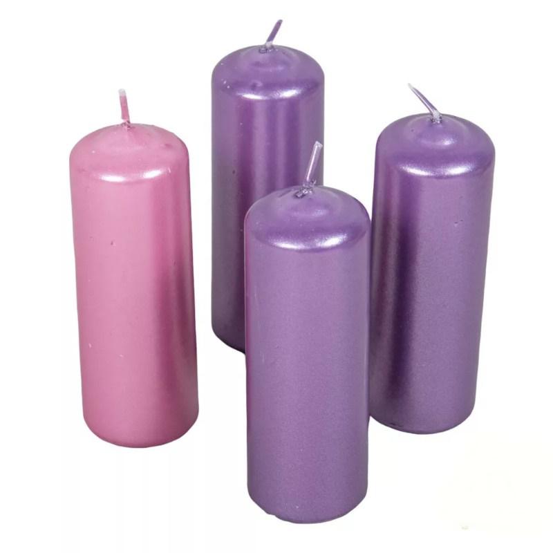 Metál henger gyertya szett 40x120mm - 3Lila 1Rózsaszín