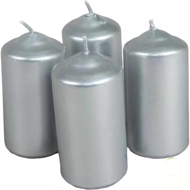 Metál henger gyertya szett 40x80mm - Ezüst