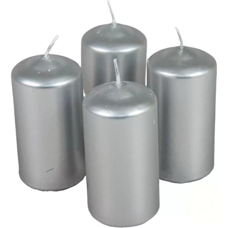 Metál henger gyertya szett 50x100mm - Ezüst