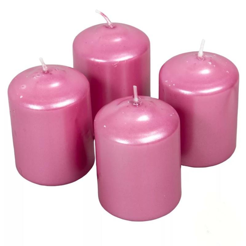 Metál henger gyertya szett 60x80mm - Rózsaszín