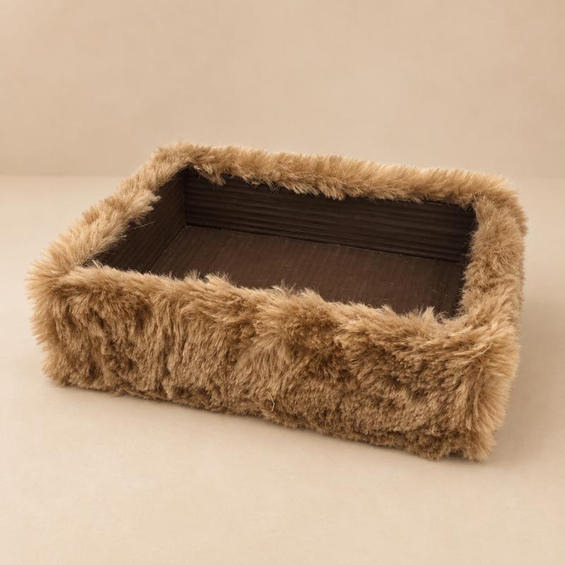 ReLioFi műszőrme szalagos box – sötétbarna, 22 × 21 × 7 cm