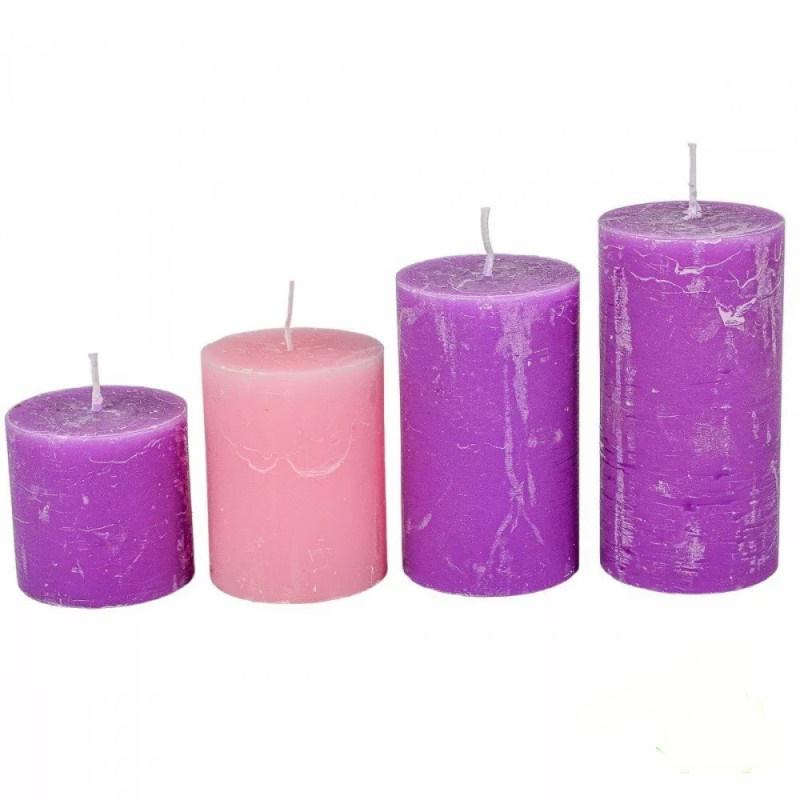 Rusztikus 60 mm Lépcsős Gyertya szett - 3Lila 1 Rózsaszín