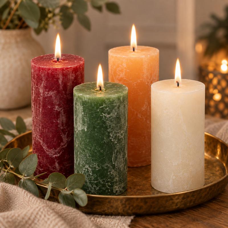 Rusztikus henger gyertya 40×100 mm – klasszikus árnyalatok, 4 db