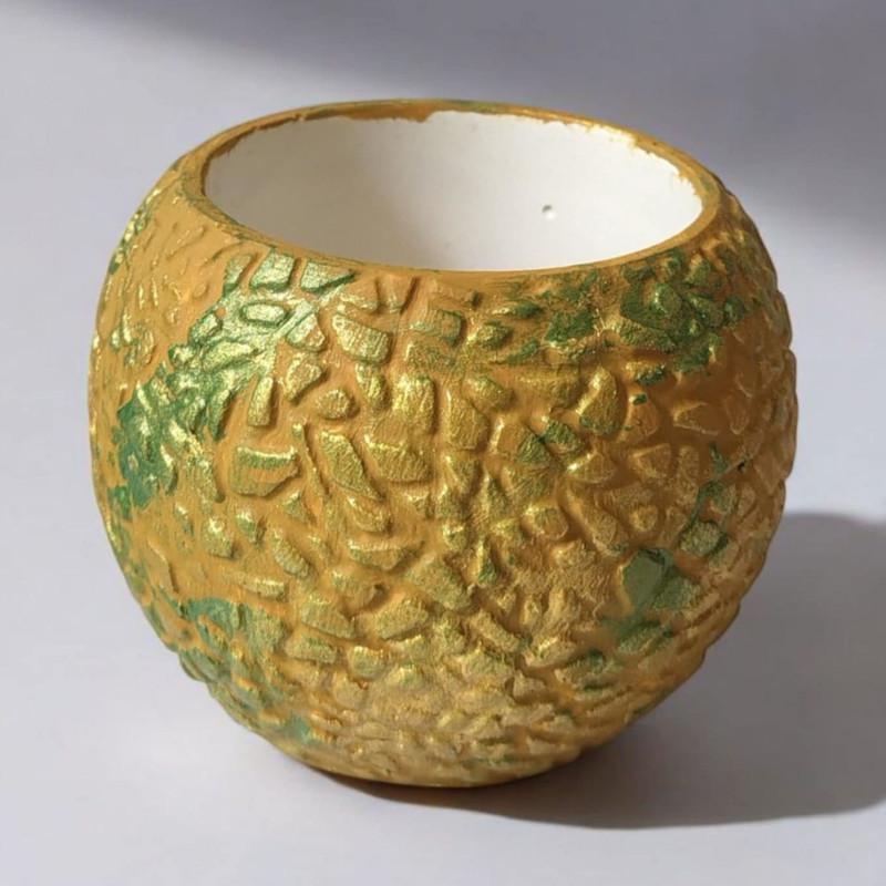 Rusztikus mintás  kaspó - Okker-vörösarany