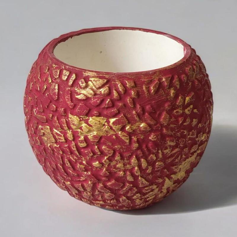 Rusztikus mintás kaspó - Vörösbor-vörösarany