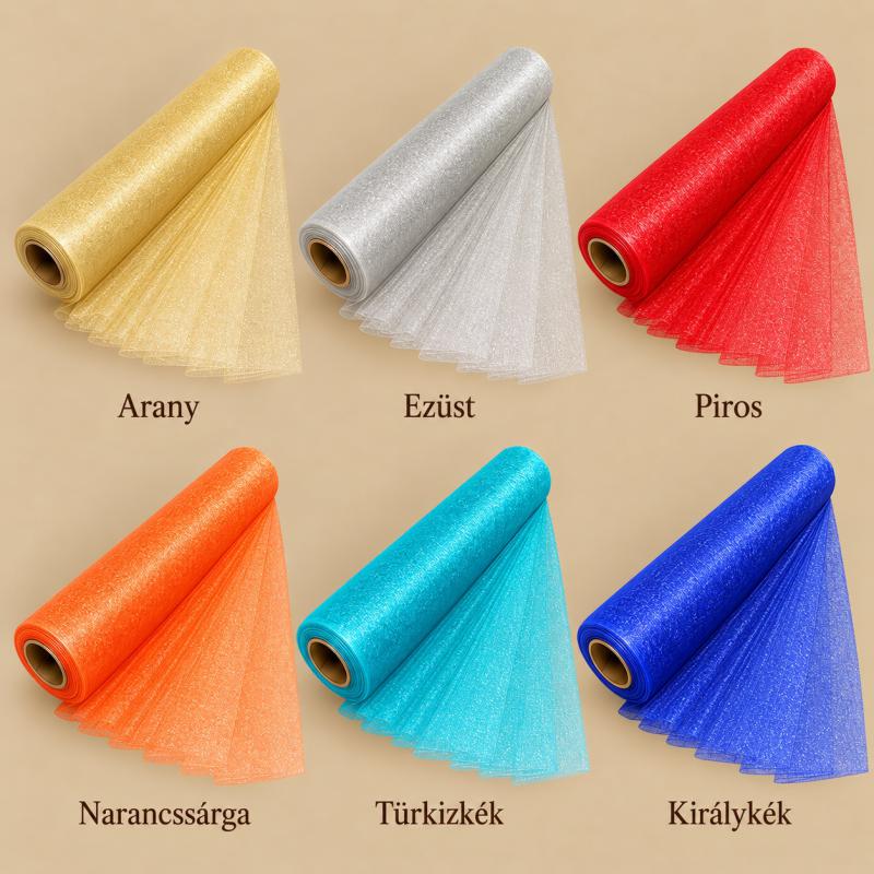 Snow organza tekercs – élénk és színes árnyalatok, 47 cm × 10 m