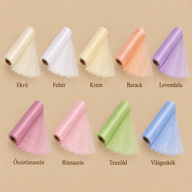 Snow organza tekercs – világos és pasztell árnyalatok, 23,5 cm × 10 m
