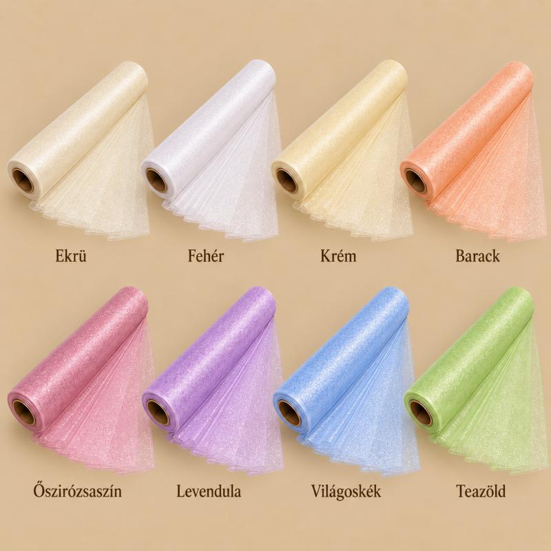 Snow organza tekercs – világos és pasztell árnyalatok, 47 cm × 10 m