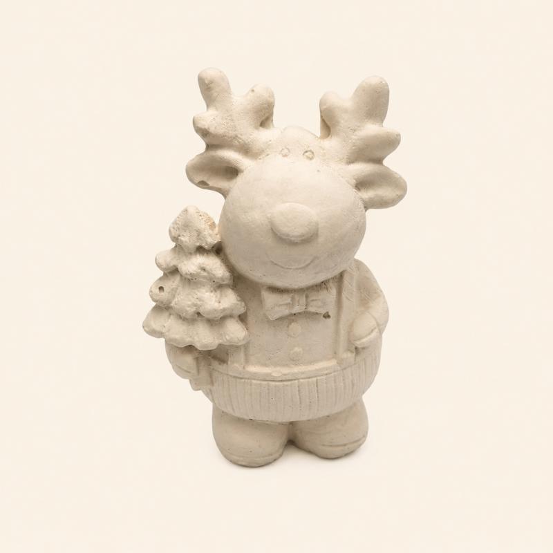 Szarvas fenyőfával kerámiapor figura – natúr