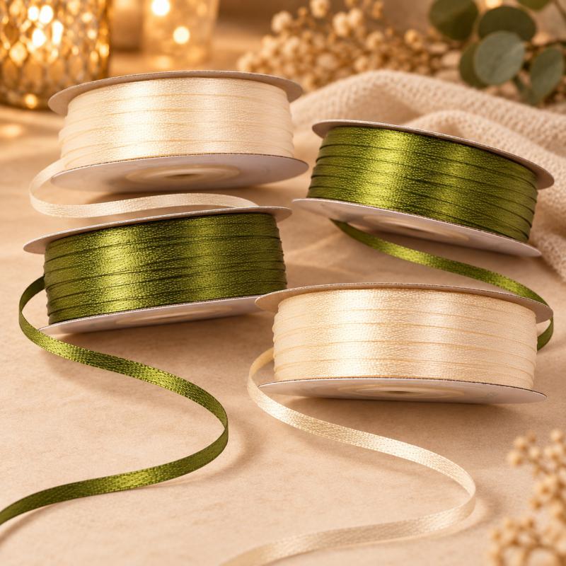 Szatén szalag 3 mm × 91,44 m – Meleg és natúr árnyalatok