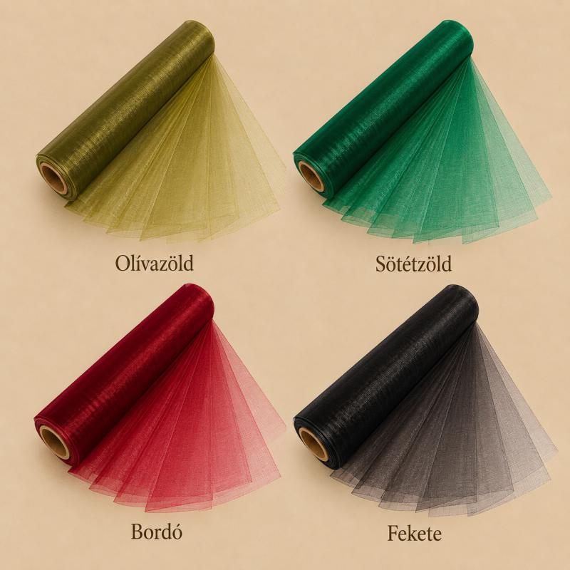 Szegély nélküli organza tekercs – mély és természetes árnyalatok, 48 cm × 10 m