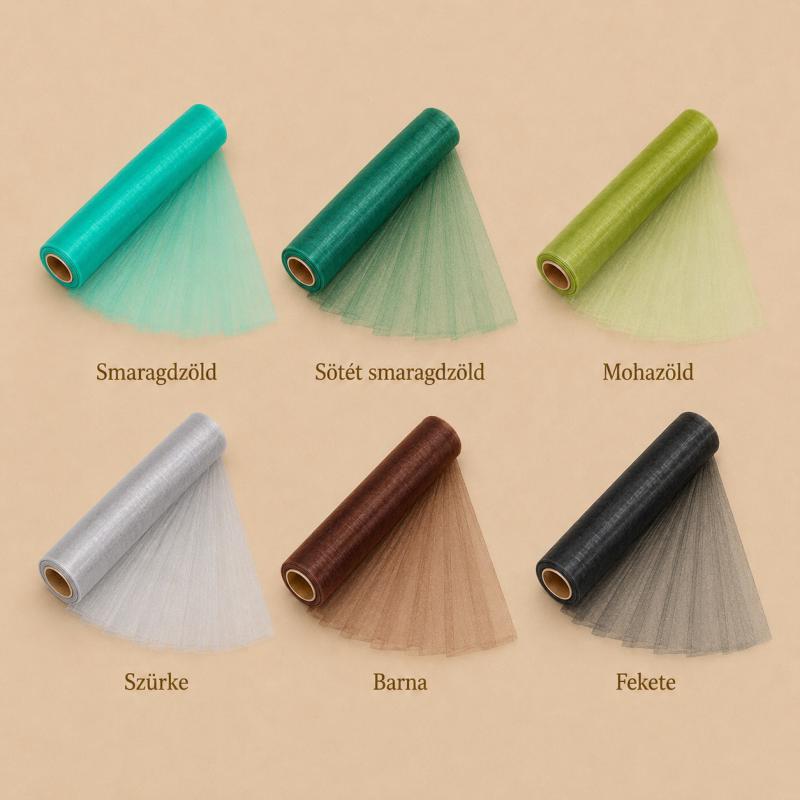Szegély nélküli organza tekercs 23 cm × 10 m – mély és természetes árnyalatok