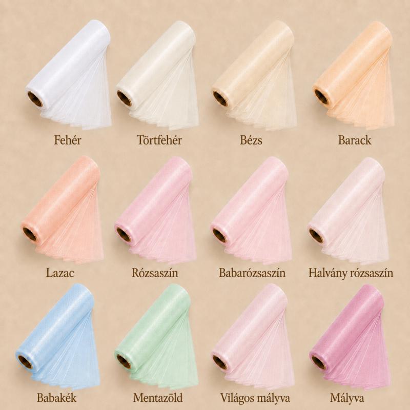 Szegély nélküli organza tekercs 23 cm × 10 m – világos és pasztell árnyalatok