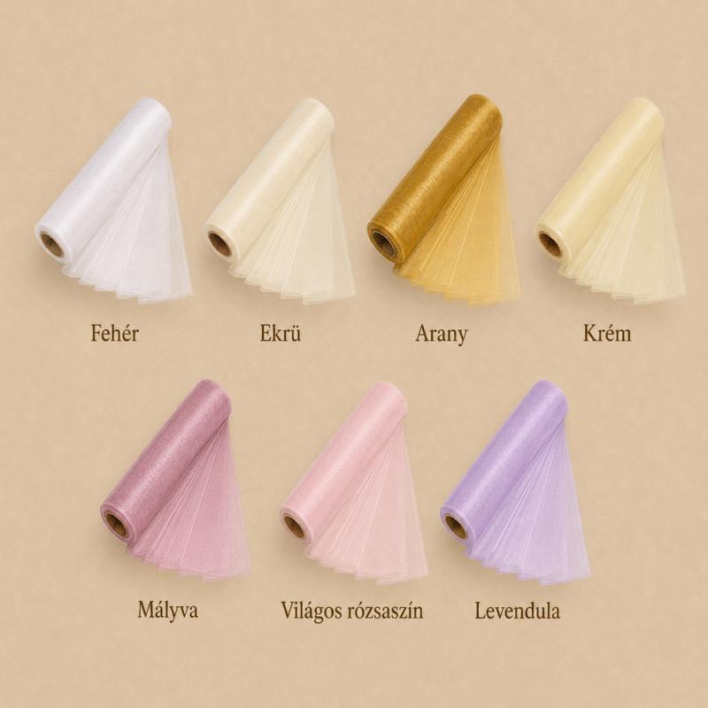 Szegély nélküli organza tekercs 24 cm × 10 m – világos és pasztell árnyalatok