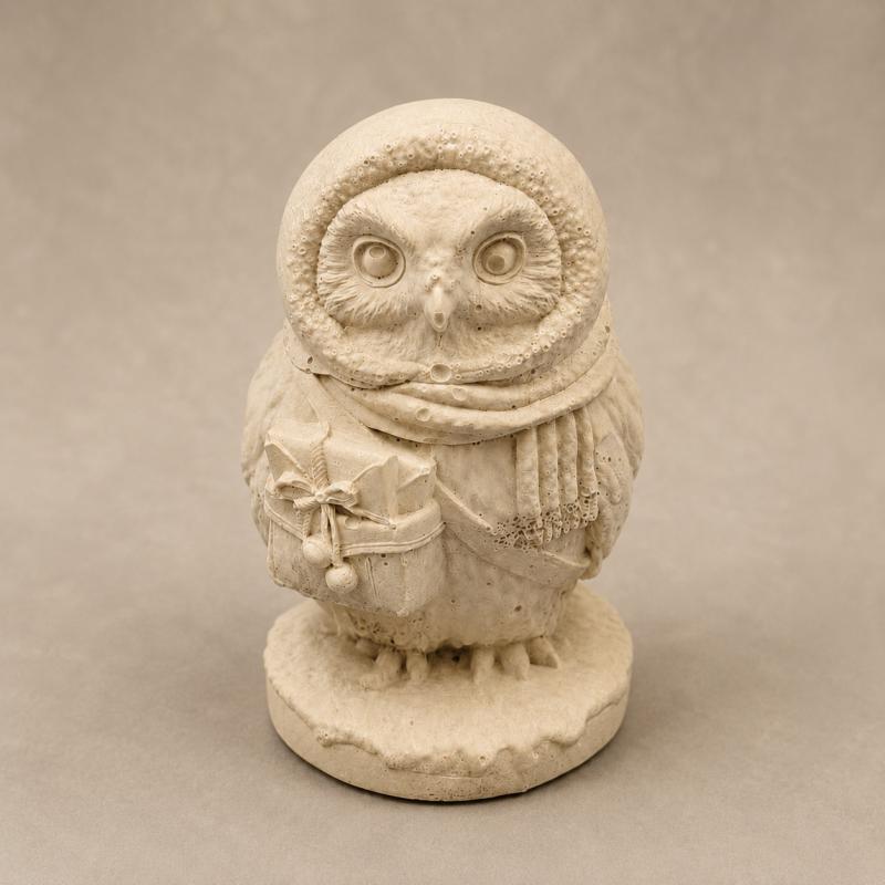 Téli bagoly kerámiapor figura – natúr