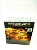 10 LED-es arany drótkábeles fényfüzér elemes (elemmel) - Extra Meleg Fehér