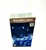 40 LED-es ezüst drótkábeles fényfüzér elemes (elem nélkül) - Hideg Fehér