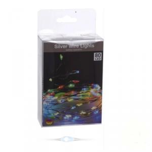 80 Led-es ezüst drótkábeles fényfüzér elemes (elem nélkül) - Színes
