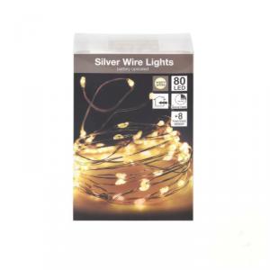 80 Led-es Ezüst drótkábeles Programos Fényfüzér Vízálló elemes (elem nélkül) - Melegfehér