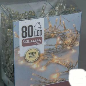 80 Led-es fényfüzér elemes (elem nélkül) - Melegfehér