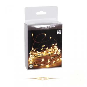 Ezüst Drótkábeles 100 ledes Fényfüzér - Meleg Fehér