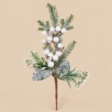 Glitteres bogyós fenyőág 28 cm