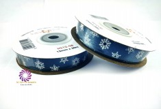 Hópelyhes karácsonyi szatén szalag - Kékes Ezüst