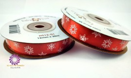 Hópelyhes karácsonyi szatén szalag - Piros