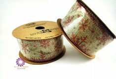 Karácsonyi Juta szalag drótos szegéllyel - Natúr-piros