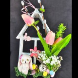 Kézműves - Kerámiaporos Nyuszis Húsvéti ajtódísz