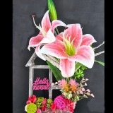 Kézműves - Rózsaszín Liliomos ajtódísz