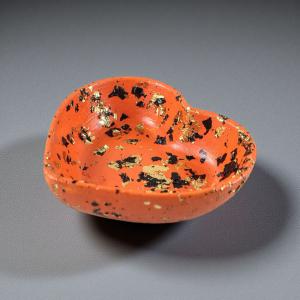 Kis szív tálka - Narancs-arany fóliás