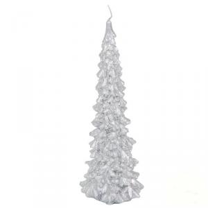 Kontúros Nyurga Fenyőfa Gyertya 80x220 mm - Metál Ezüst