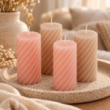 Kontúrozott csavart henger gyertya 50×150 mm – meleg és natúr árnyalatok, 4 db
