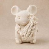 Kukoricát tartó egér – Kerámiapor figura - natúr