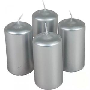 Metál henger gyertya szett 50x100mm - Ezüst