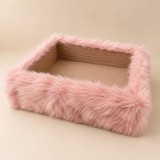 ReLioFi műszőrme szalagos box – világosbarna, rózsaszín szőrmével, 22 × 21 × 7 cm