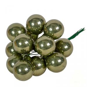 Üveggömb pick 2,5 cm - Mohazöld - Fényes 12 db