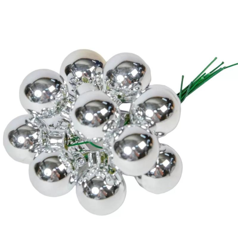 Üveggömb pick 2 cm - Ezüst - Fényes 12 db