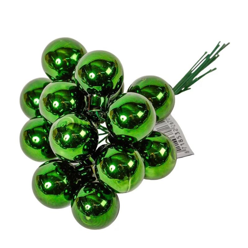 Üveggömb pick 2 cm - Fenyő zöld- Fényes 12 db