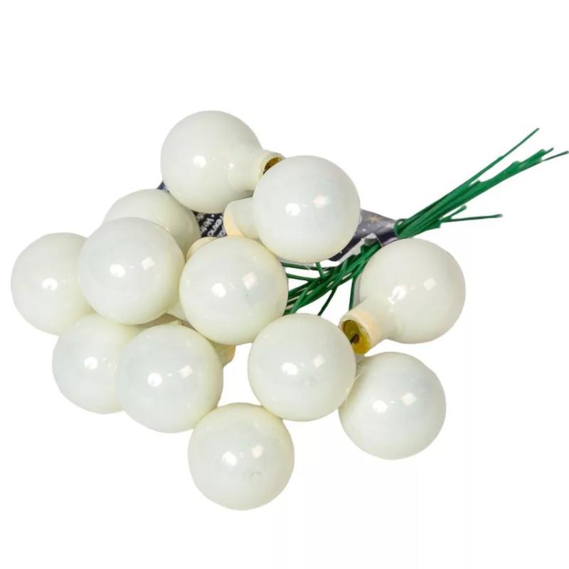 Üveggömb pick 2 cm - Gyapjú Fehér- Fényes 12 db