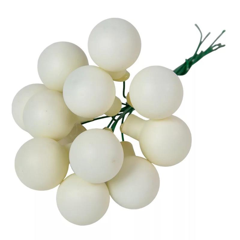 Üveggömb pick 2 cm - Gyapjú Fehér- Matt 12 db