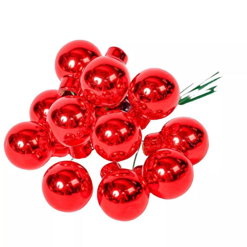 Üveggömb pick 2 cm - Piros - Fényes 12 db