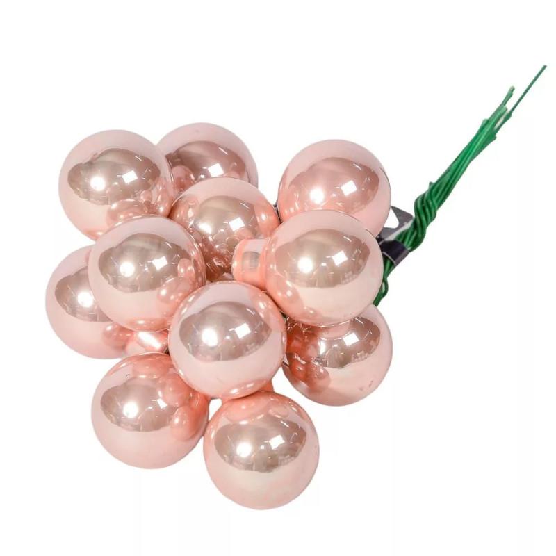 Üveggömb pick 2 cm - Rózsaszín - Fényes 12 db