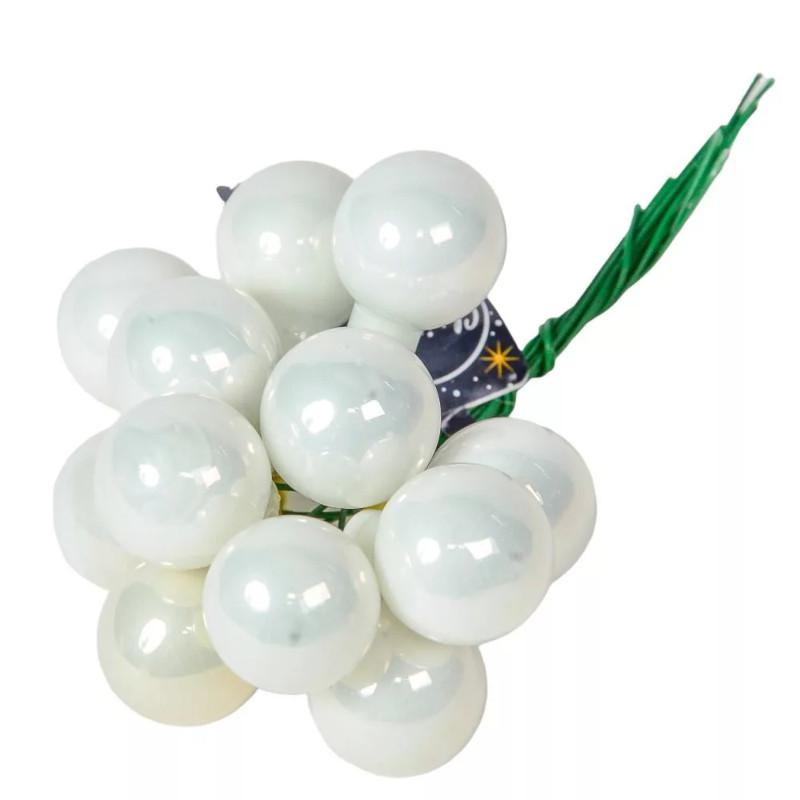 Üveggömb pick 2 cm - Téli fehér - Fényes 12 db