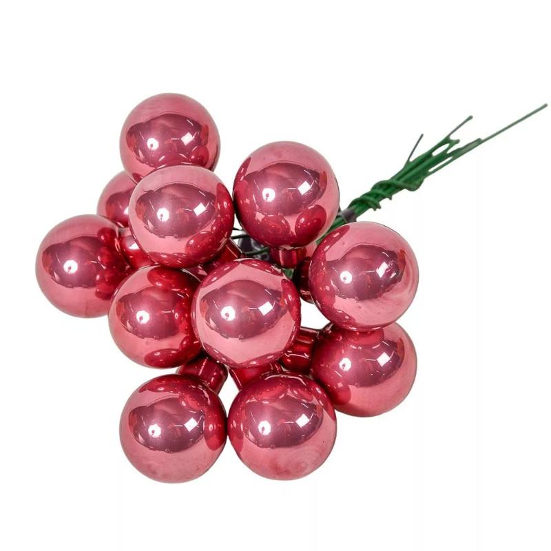 Üveggömb pick 2,5 cm - Bársony rózsaszín - Fényes 12 db