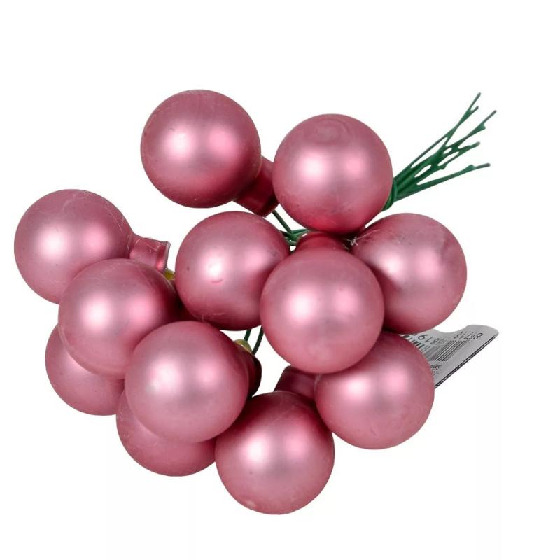 Üveggömb pick 2,5 cm - Bársony rózsaszín - Matt 12 db